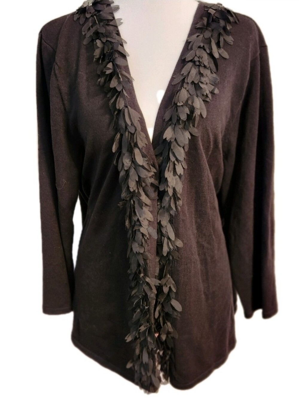JM Collection Black Open-Front Cardigan Single Button Dark Academia Vintage Y2K